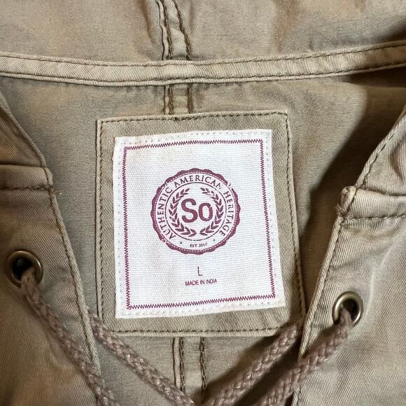SO Utility Pullover Lace Up Jacket with Hood Size Large Casual Lightweight - Picture 4 of 12